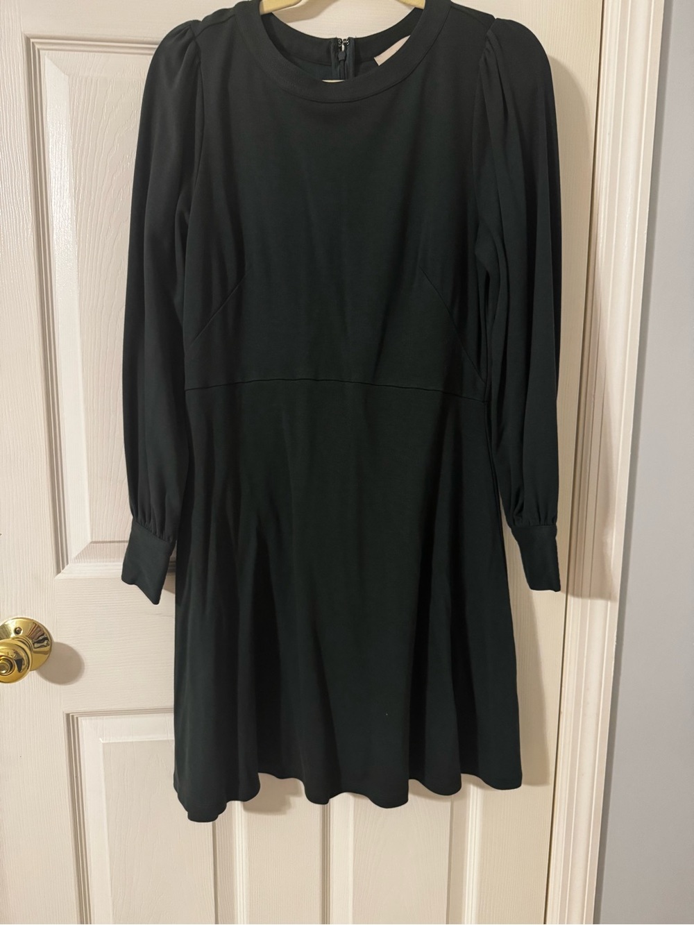 Ann Taylor Loft Blouson Flare in Deep Green Above Knee Long Sleeves Dress